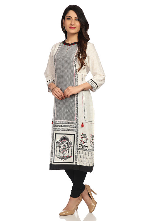 Ecru Straight Cotton Kurta image number 3