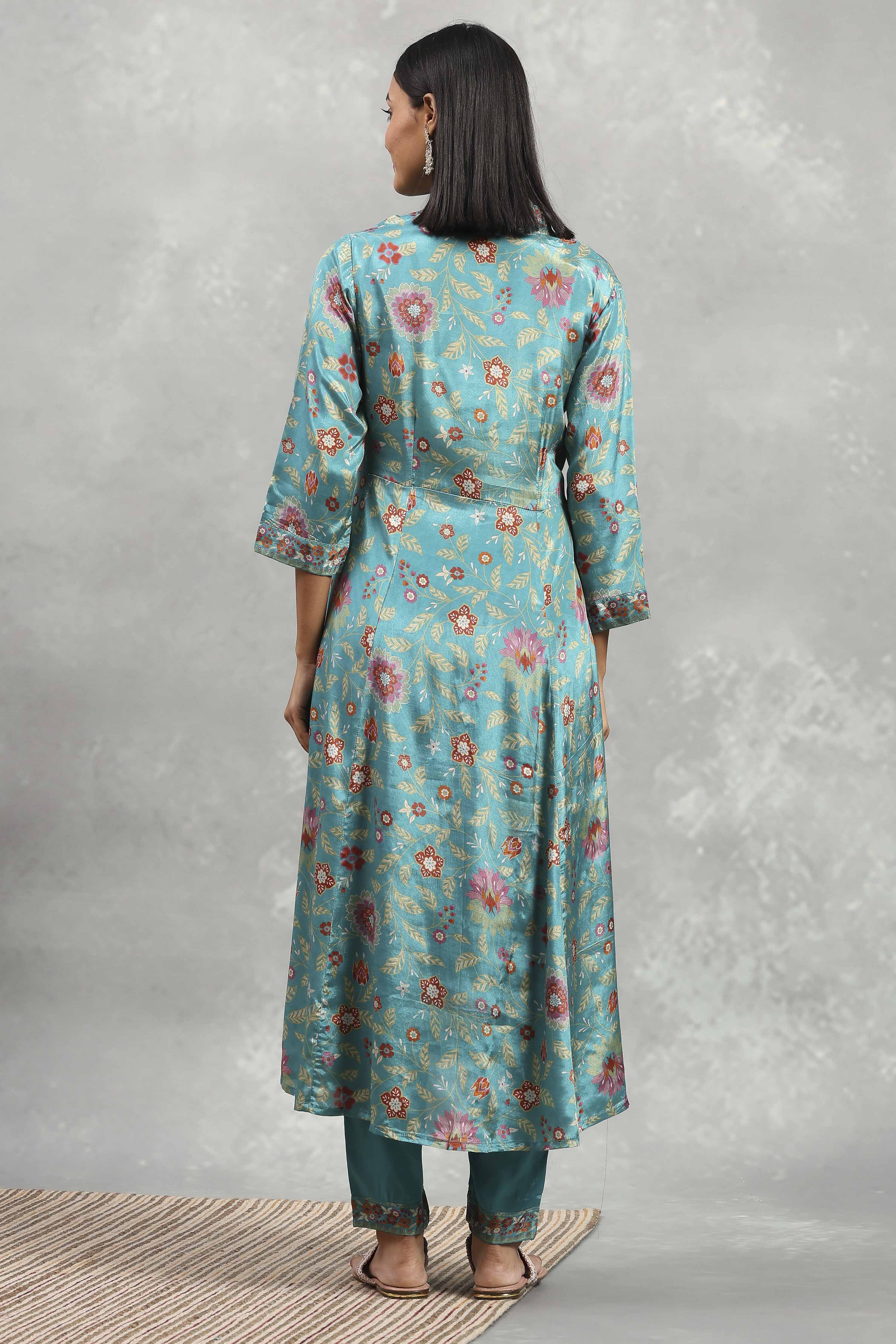 Red Viscose Rayon Printed Kalidar Suit Set image number 4