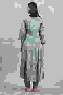 Teal Viscose Rayon Printed Kalidar Suit Set image number 4