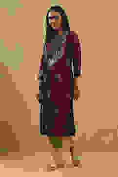 Wine Art Silk Printed Straight Kurta image number 2