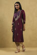 Wine Polyester Blend Printed Straight Kurta image number 2