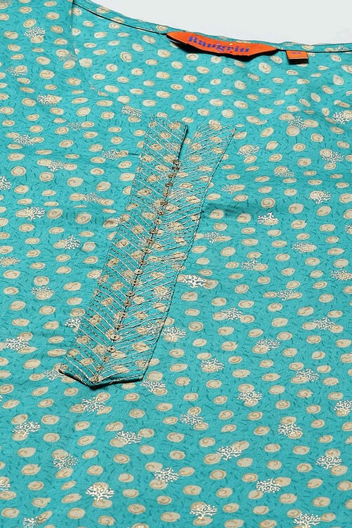 Aqua Blue Viscose Straight Printed Kurta image number 1