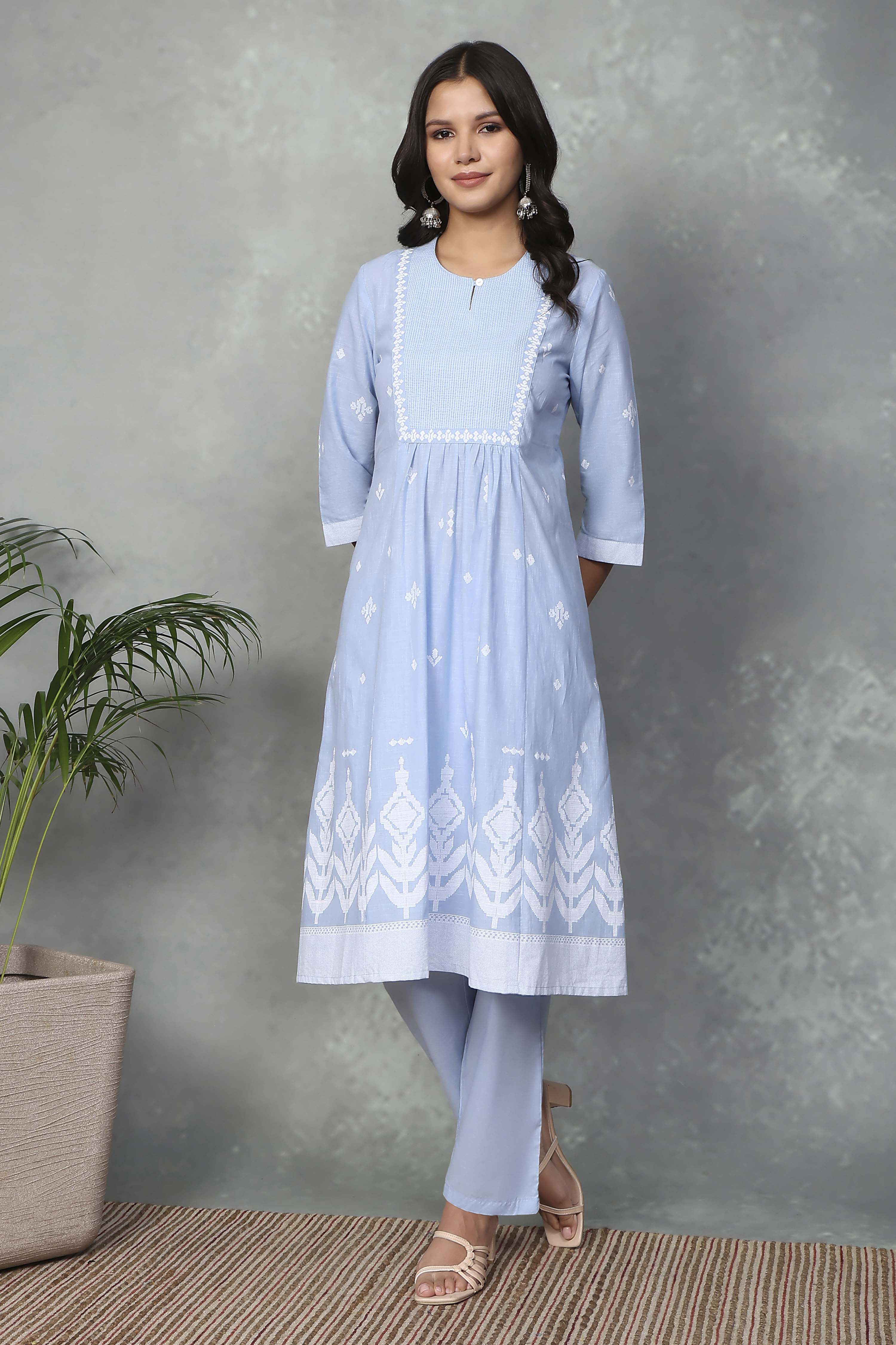 Blue Cotton Kurta Pants Set image number 0