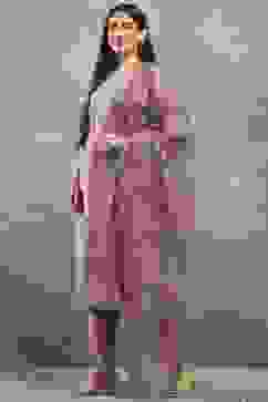 Rose Pink Viscose Blend Solid Straight Kurta Pants Set image number 3