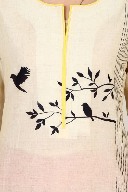 Beige Straight Cotton Kurta image number 4