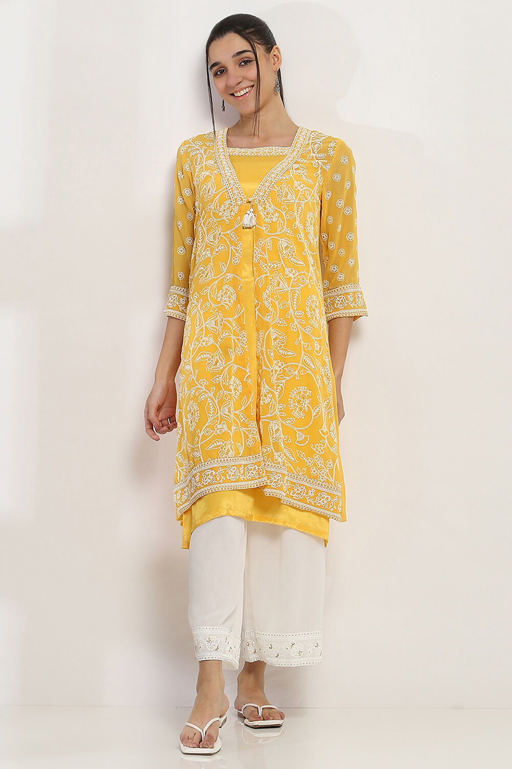 White Solid Straight Palazzos image number 0