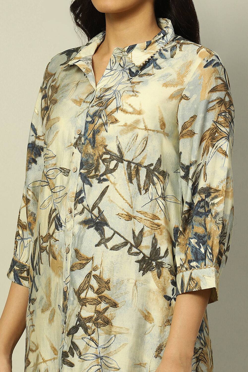 Off-White Viscose Blend Printed Co-ord Set image number 1