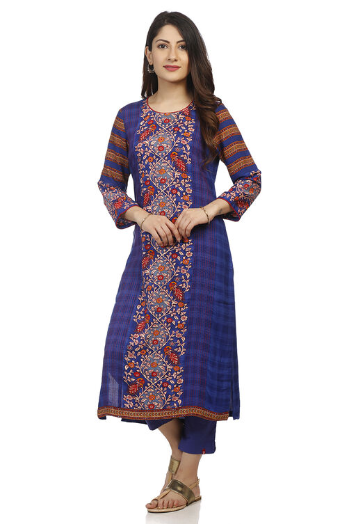 Blue Straight Viscose Kurta image number 3