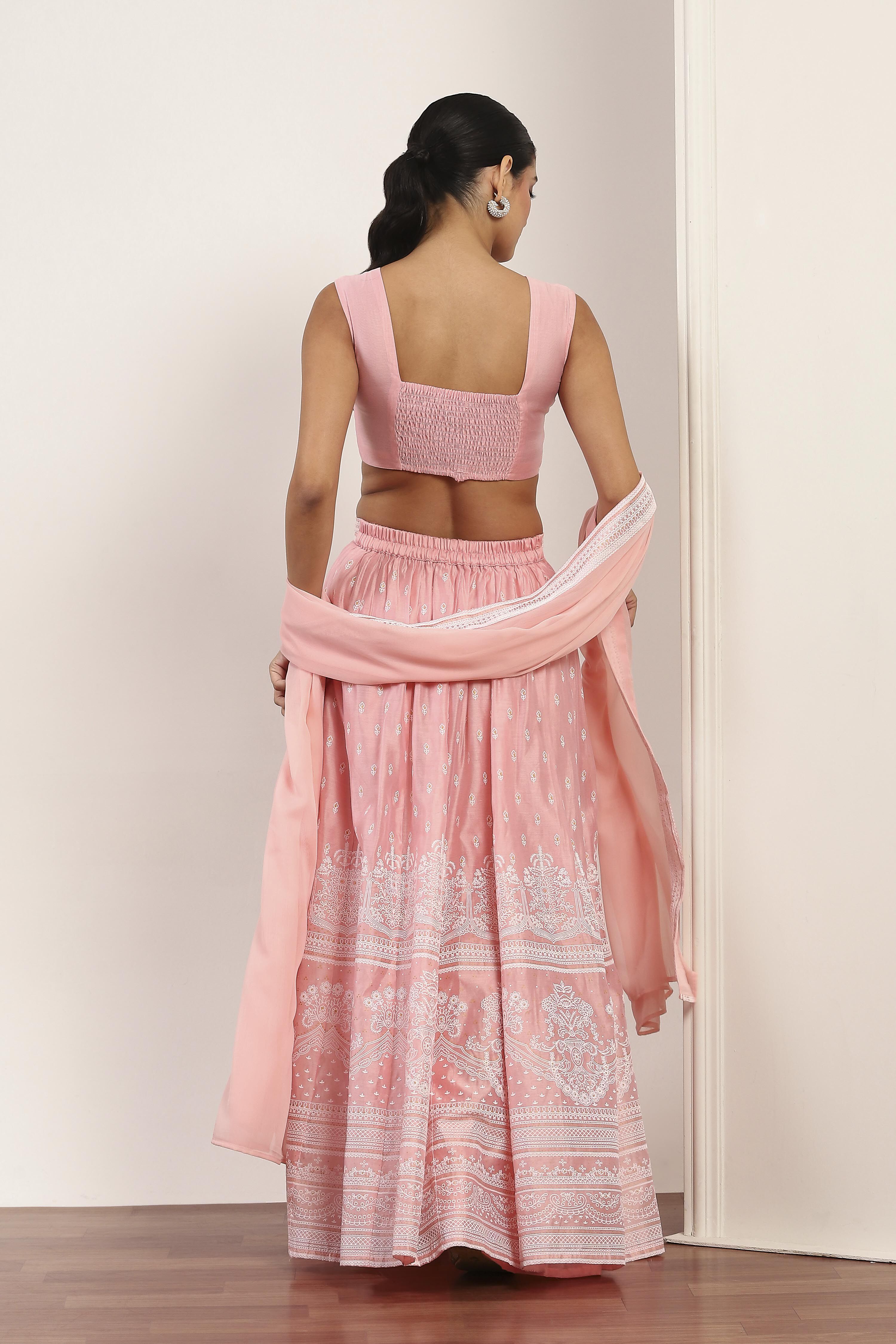 Pink Polyester Kalidar Lehenga Set image number 4