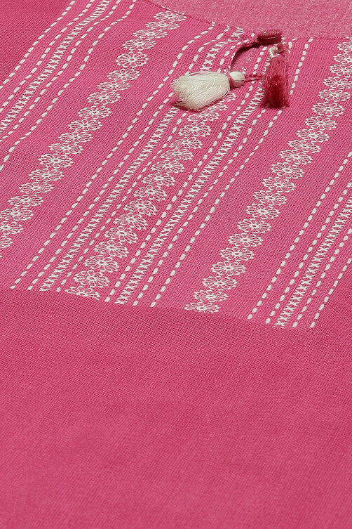 Pink LIVA Woven Straight Kurta Suit Set image number 1