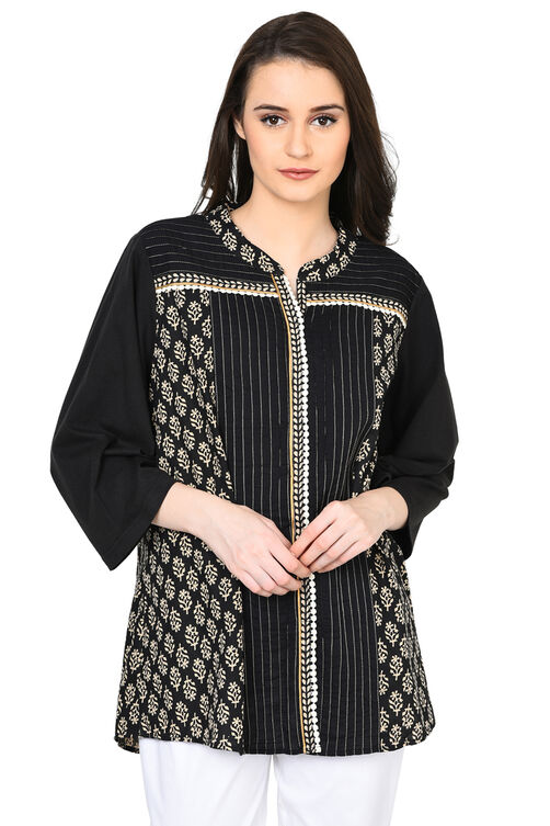 Black Straight Cotton Indie Top image number 0