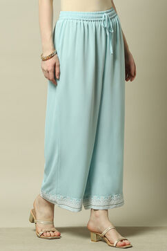 Blue Poly Georgette Solid Straight Fit Palazzo image number 3
