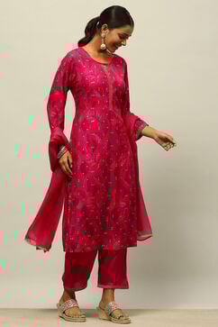 Magenta Viscose Muslin Straight Printed Kurta Salwar Suit Set image number 5