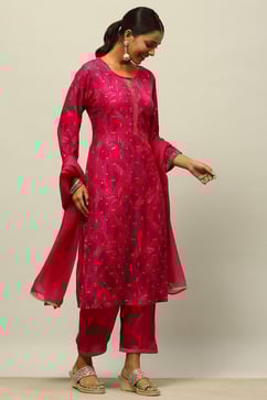 Magenta Printed Straight Suit Set image number 5