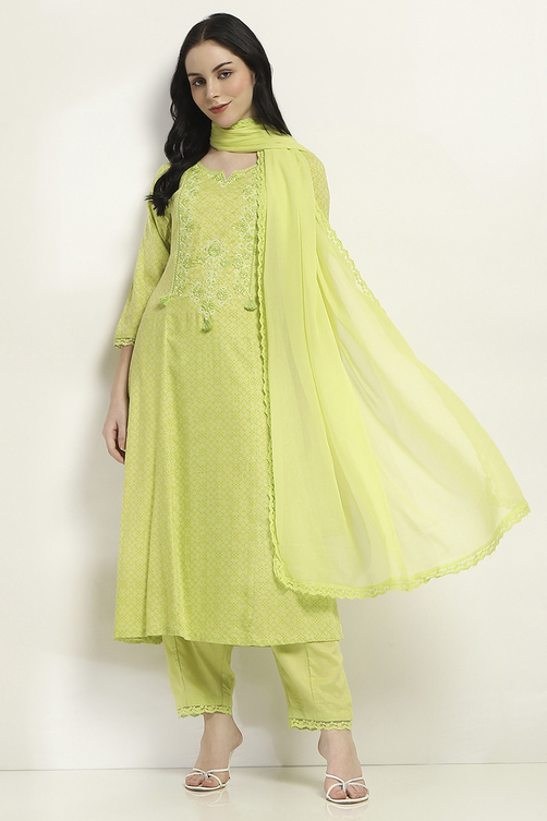 Lime Green Viscose Rayon Flared Set image number 0