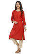 Red Straight Cotton Kurta image number 3