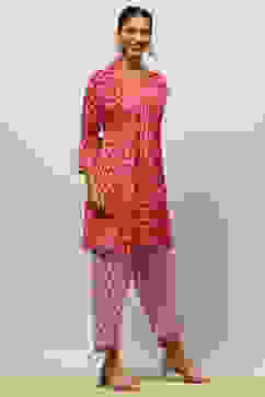 Red Viscose Blend Kalidar Printed Kurta Palazzo Suit Set image number 5