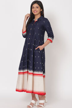 Navy Blue Cotton Flex Dress image number 3