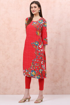 Red LIVA Straight Kurta image number 0