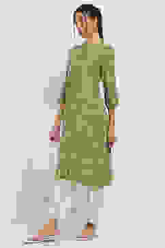 Sage Green Printed Straight Kurta image number 2