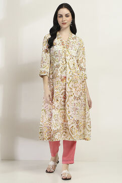 Yellow Cotton Kalidar Kurta image number 0