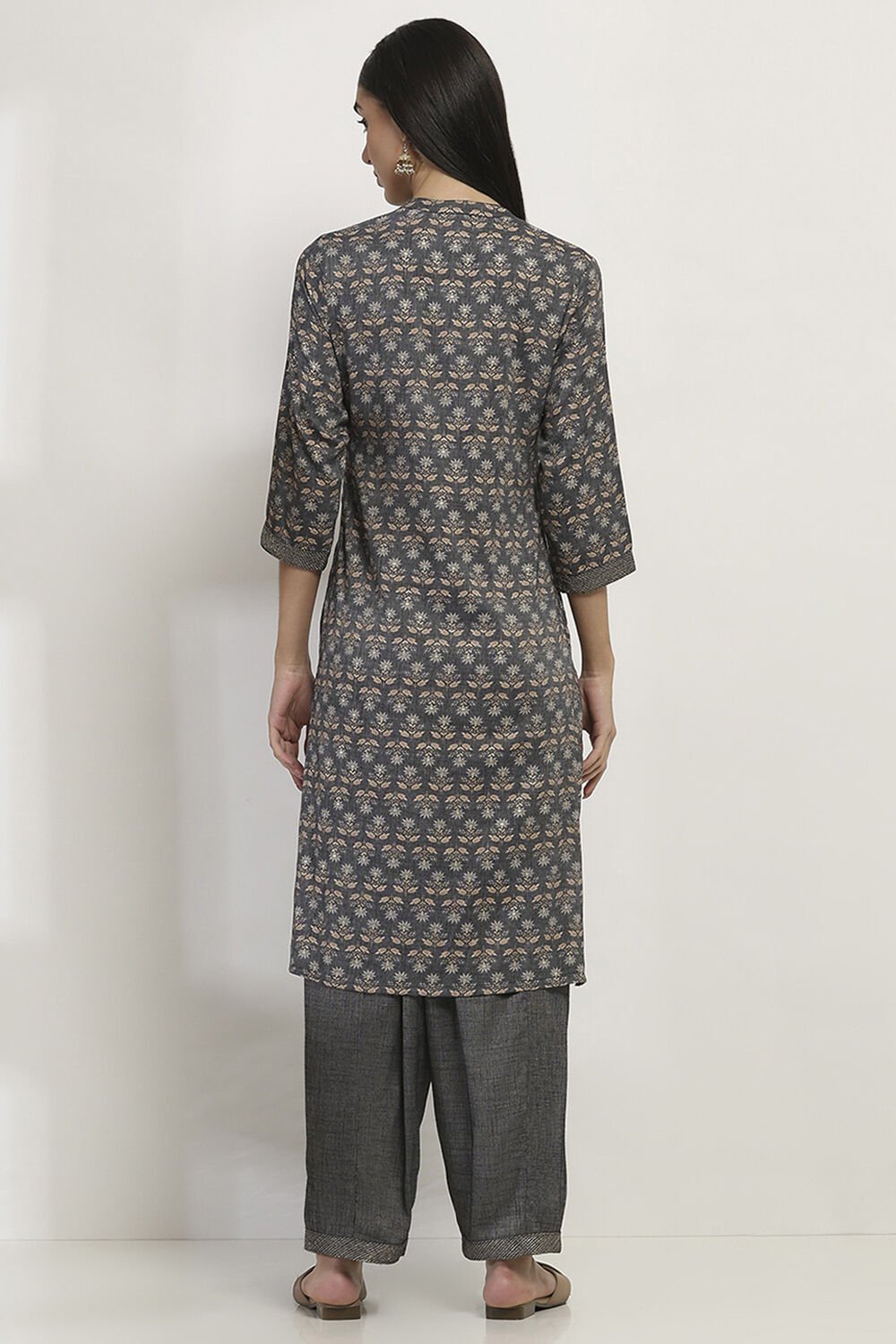 Navy Blue Printed Straight Kurta Set image number 4
