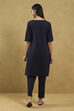 Indigo Blue Cotton Solid Gathered Suit Set image number 4