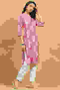 Pink Viscose Rayon Printed Straight Kurta image number 4