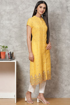 Mustard Art Silk Straight Kurta image number 3