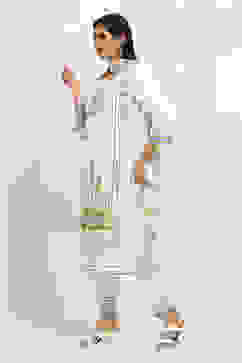 White Cotton Printed Straight Suit Set image number 3