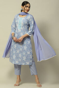 Lavender Poly Chiffon Straight Suit Set image number 0