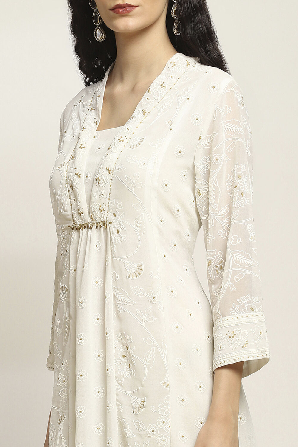 White Printed Flared Kurta image number 1
