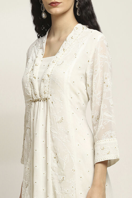 White Polyester Flared Kurta image number 1