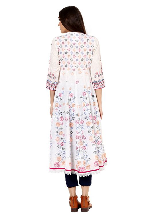 White Kalidar Cotton Kurta image number 5
