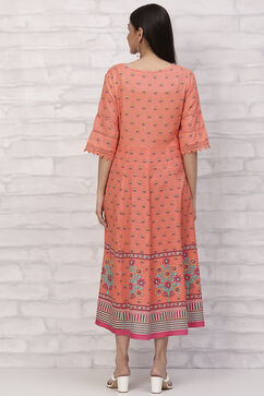 Orange LIVA Kalidar Kurta Dress image number 4