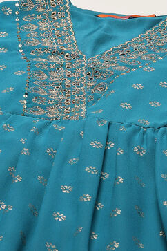 Blue Polyester Printed Dress image number 1