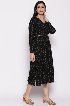Black Poly Cotton Asymmetric Dress image number 3