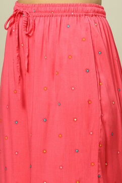 Pink LIVA Blend Woven Straight Kurta Suit Set image number 2