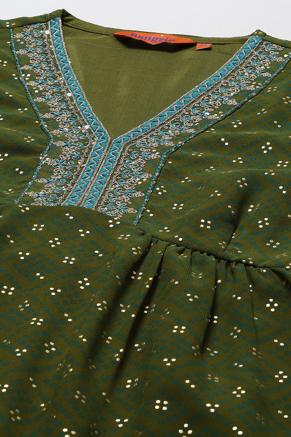 Green Viscose Gathered Printed Kurta Sharara Suit Set image number 1
