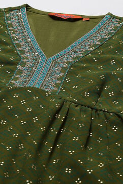 Green Viscose Gathered Printed Kurta Sharara Suit Set image number 2