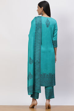 Teal Green Acrylic Straight Suit Set image number 5