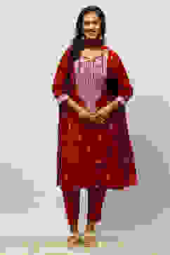Maroon Viscose Blend Straight Embroidered Kurta Palazzo Suit Set image number 6