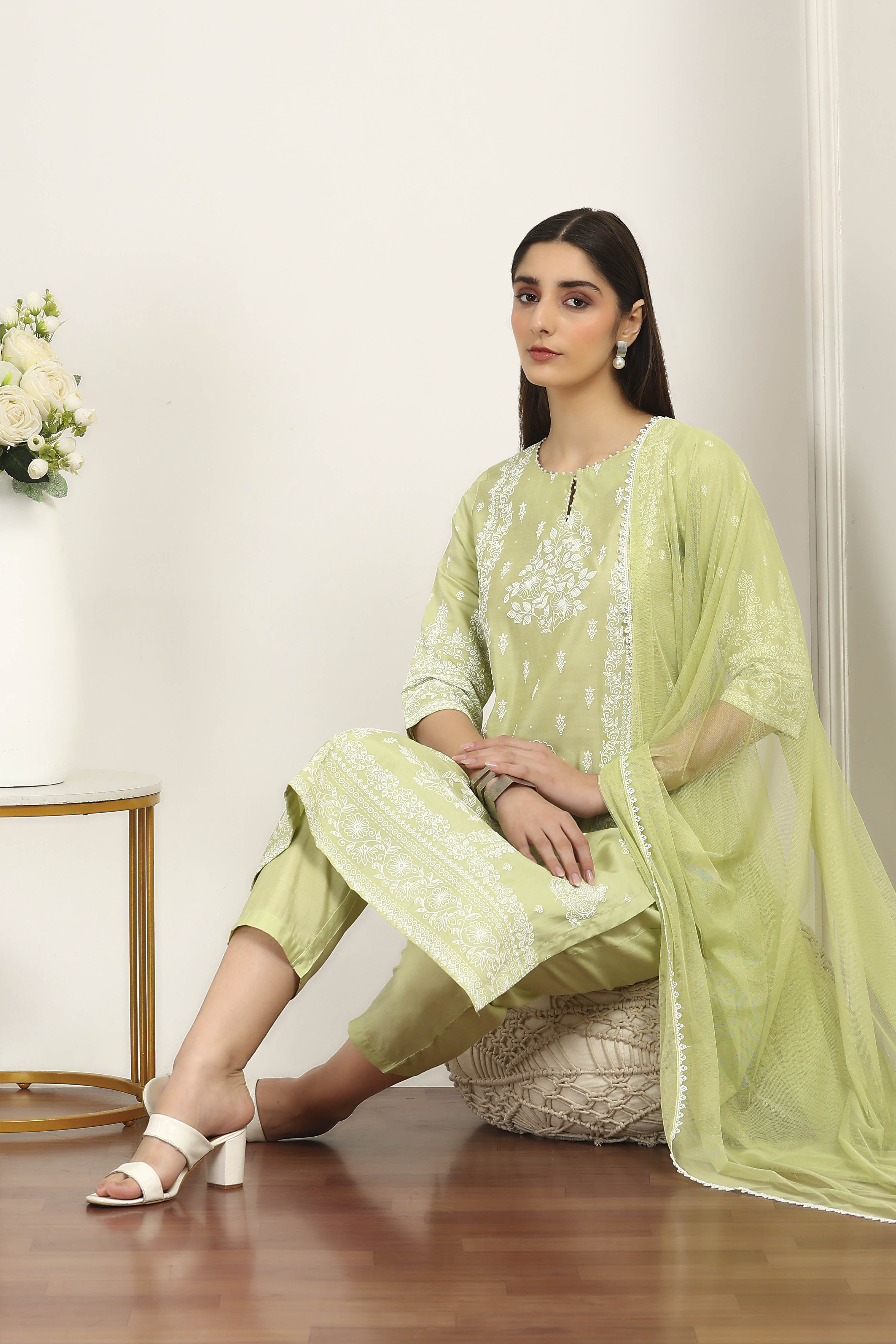 Yellow Viscose Polyester Straight Suit Sets image number 0