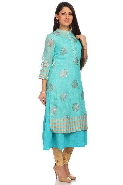 Turquoise Straight poly cotton Kurta image number 1