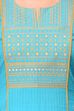 Turquoise Straight Cotton Kurta image number 4