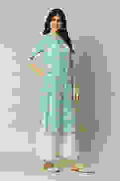 Mint Green Viscose Straight Printed Kurta image number 3
