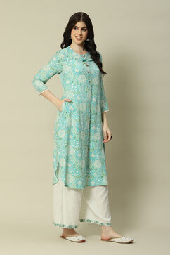 Mint Green Viscose Straight Printed Kurta image number 3