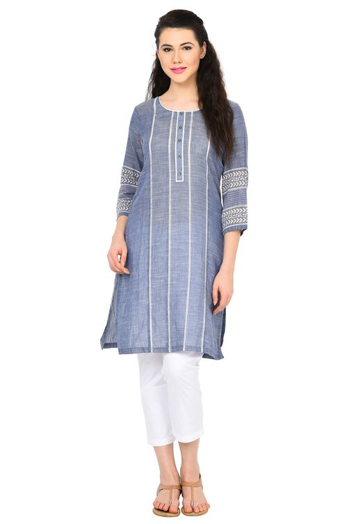 Blue Straight Chambray Kurta image number 0