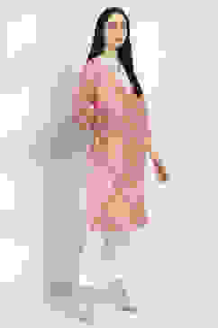 Pink Cotton Floral Straight Kurta image number 4