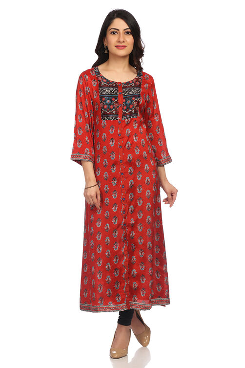Rust Straight Viscose Kurta image number 0